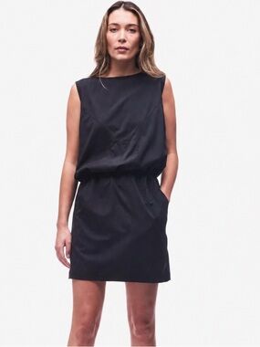 Indygena Laco Black Activewear Dress Drawstring Waist Mesh Cap Sleeves